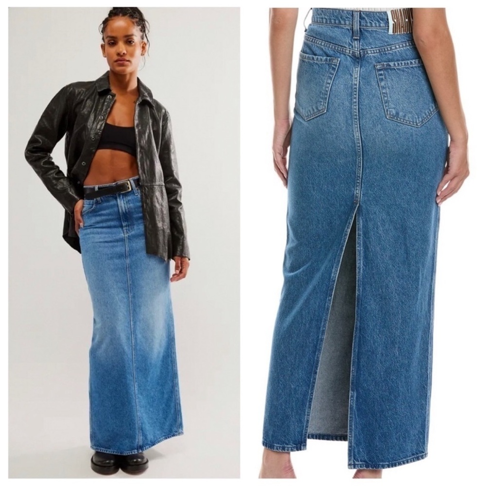 NEW Mother Skirt Womens 32 Blue Maxi Long Denim Luxury Western Concert Festival - Picture 1 of 16